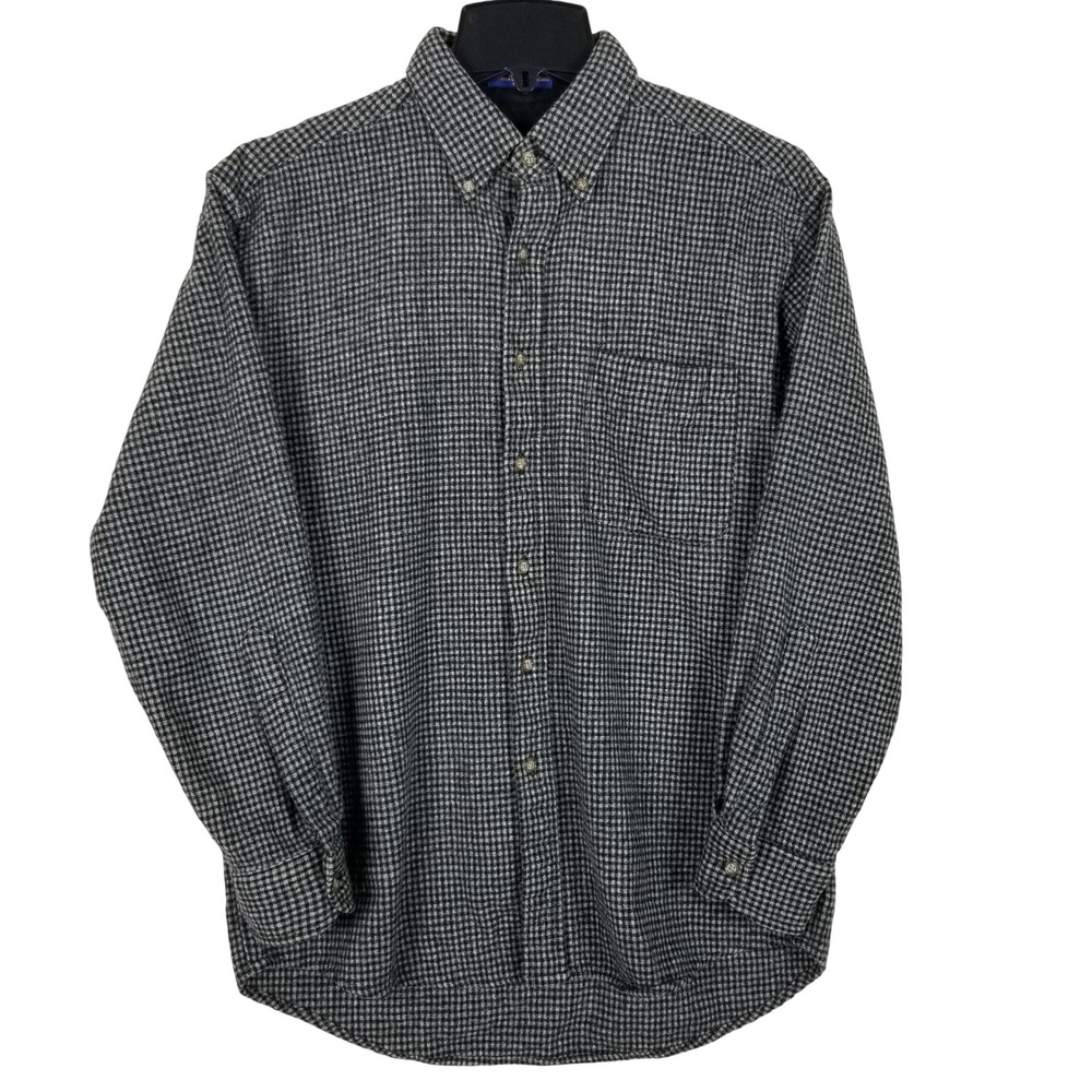 Pendleton Button Down Shirt Mens Medium Grey Black Wool Flannel Micro Check